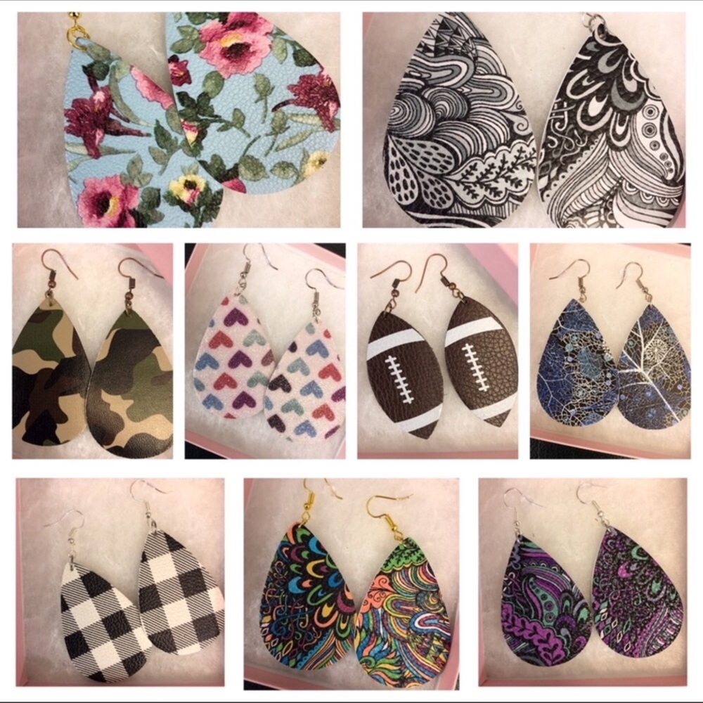 Faux Leather Teardrop Earrings Black Paisley - Picture 3 of 6